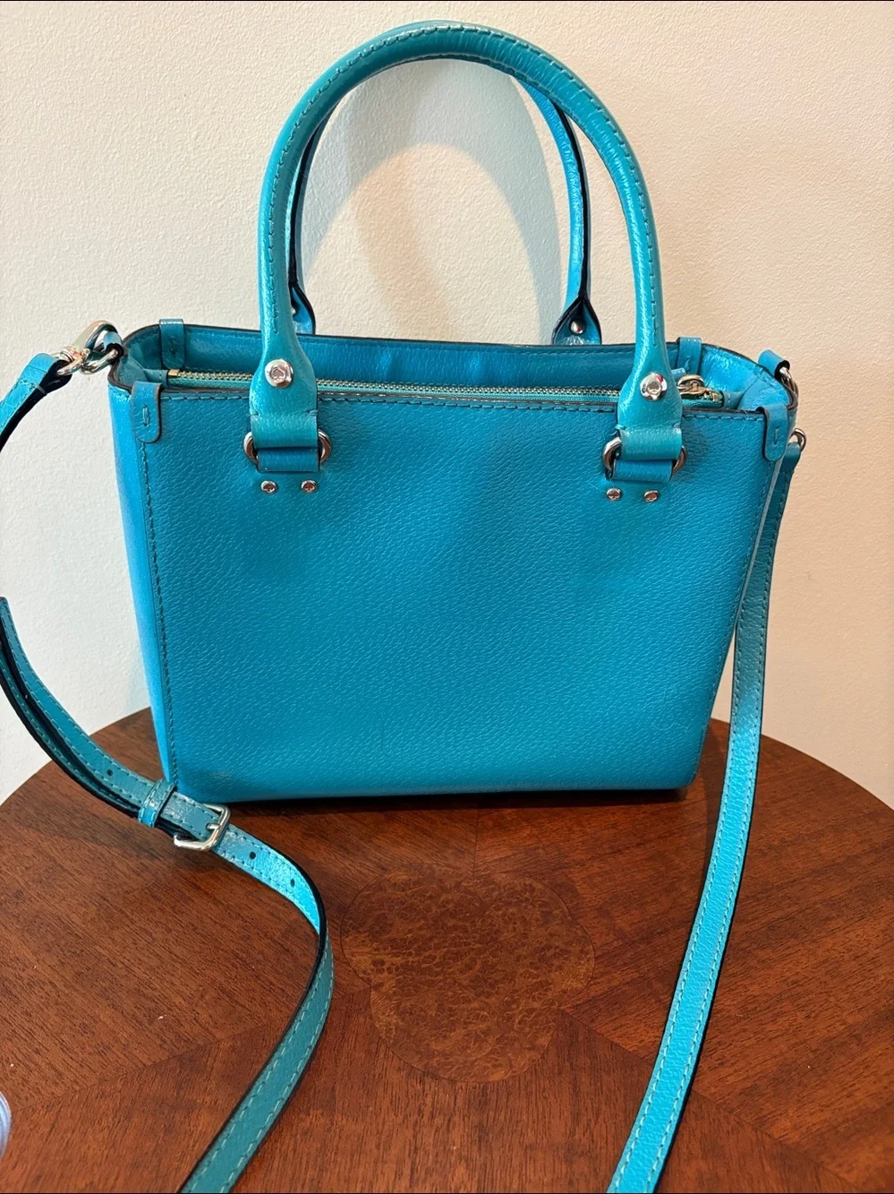 kate spade crossbody bag  satchel  Leather turquoise 3 compartment  gold tone